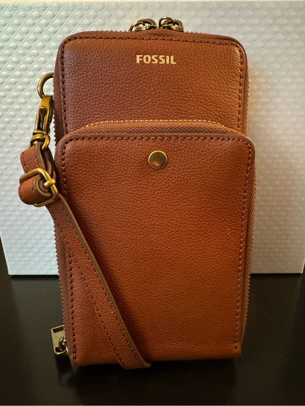 Fossil Sophia Crossbody Phone Wallet - Medium Brown with Gold Hardware